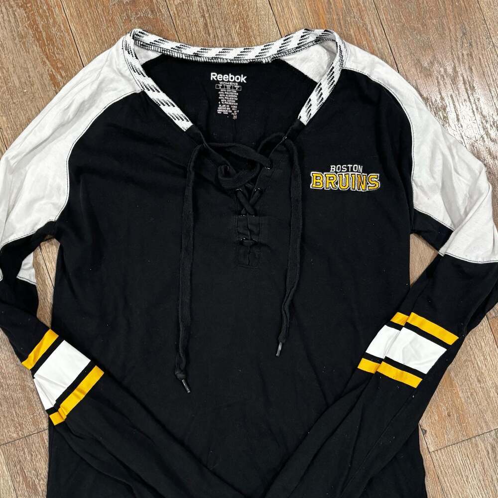 Women's Reebok Boston Bruins Zdeno Chara #33 Lace-Up Long Sleeve Jersey T-Shirt
